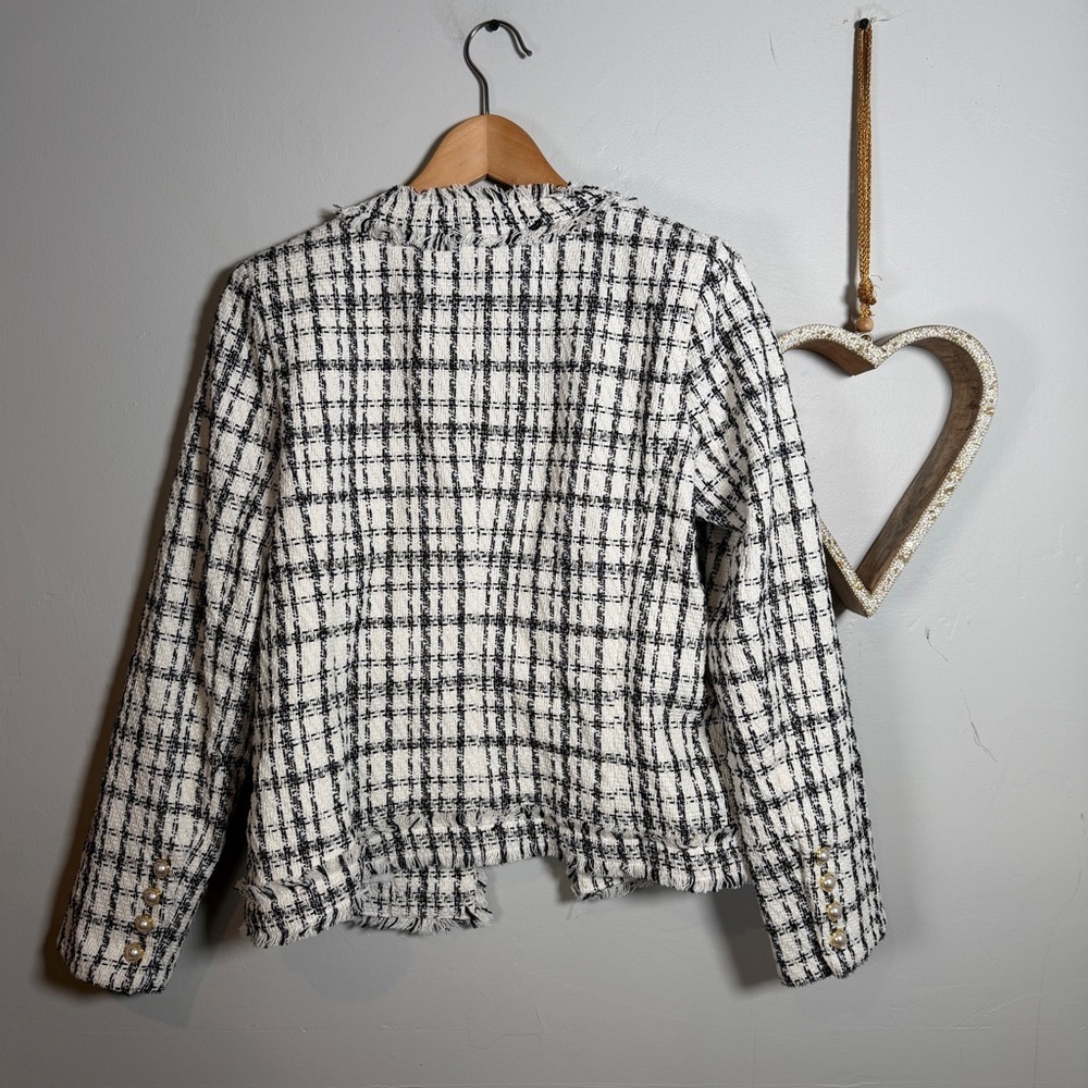 Nanette Lepore Tweed Jacket Quiet Luxury French Girl Chic Sz 6 Windowpane White - Picture 11 of 15